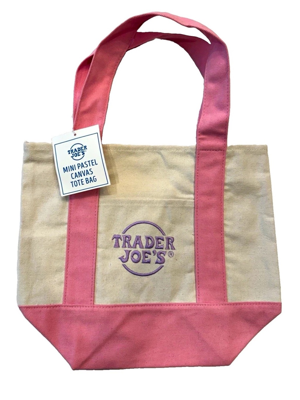 NWT, Trader Joe’s pastel Pink Accent Canvas Tote Bag. Limited edition